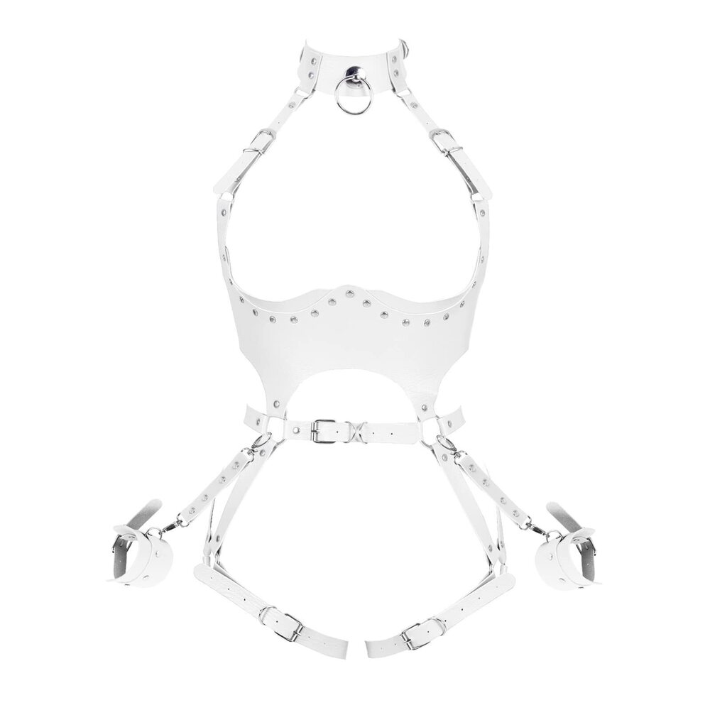 8138 Body Harness Leather Bra Wrist Lock Suit Garter Belt Punk Party